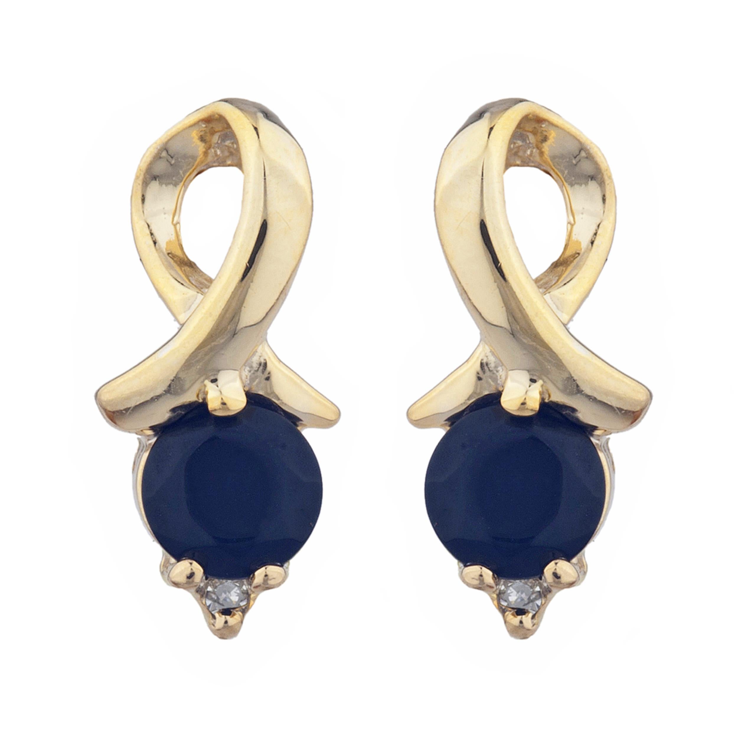 14Kt Gold Genuine Black Onyx & Diamond Round Design Stud Earrings