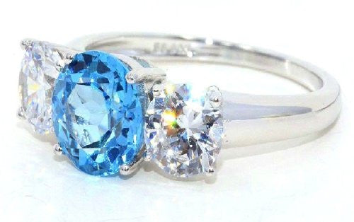 4 Ct Blue Topaz & Zirconia Round Ring .925 Sterling Silver Rhodium Finish