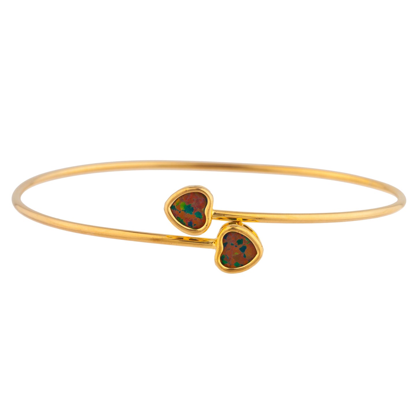 14Kt Yellow Gold Plated Black Opal Heart Bezel Bangle Bracelet