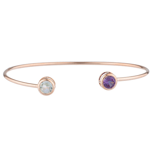 Aquamarine & Alexandrite Round Bezel Bangle Bracelet 14Kt Rose Gold Plated Over .925 Sterling Silver