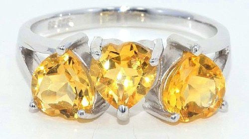 3 Ct Citrine Heart Ring .925 Sterling Silver Rhodium Finish