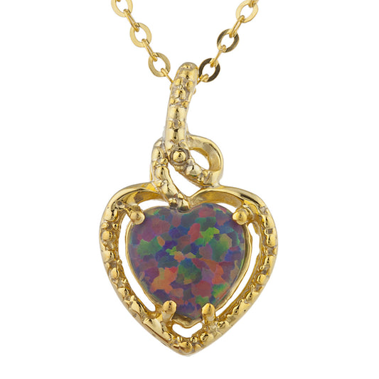 14Kt Gold Black Opal Heart Design Pendant Necklace