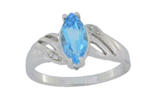 1 Ct Blue Topaz & Diamond Marquise Ring .925 Sterling Silver Rhodium Finish