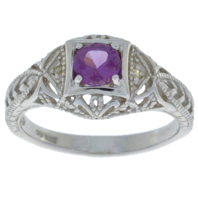 0.50 Ct Alexandrite & Diamond Round Ring .925 Sterling Silver