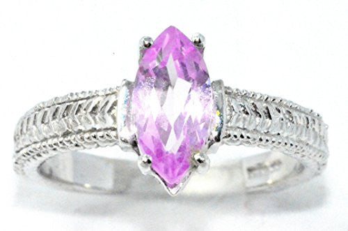 1 Ct Pink Sapphire Marquise Ring .925 Sterling Silver Rhodium Finish