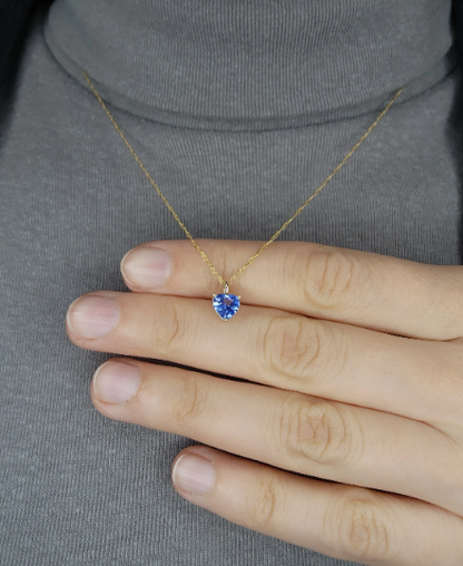 14Kt Gold Tanzanite Heart Pendant Necklace