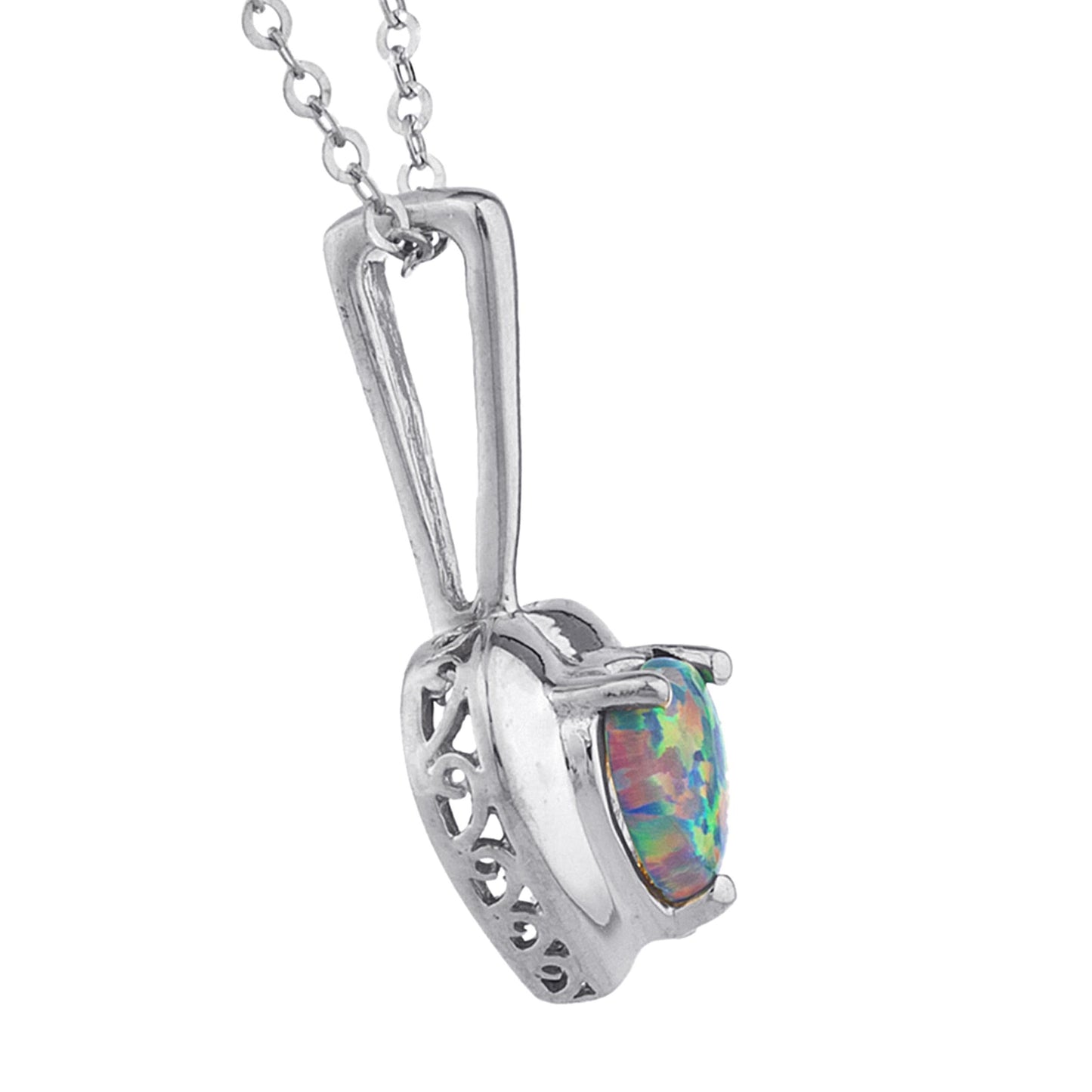 14Kt Gold Black Opal & Diamond Heart Design Pendant Necklace