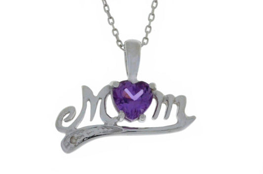 0.50 Carat Alexandrite Heart MOM Diamond Pendant .925 Sterling Silver Rhodium Finish