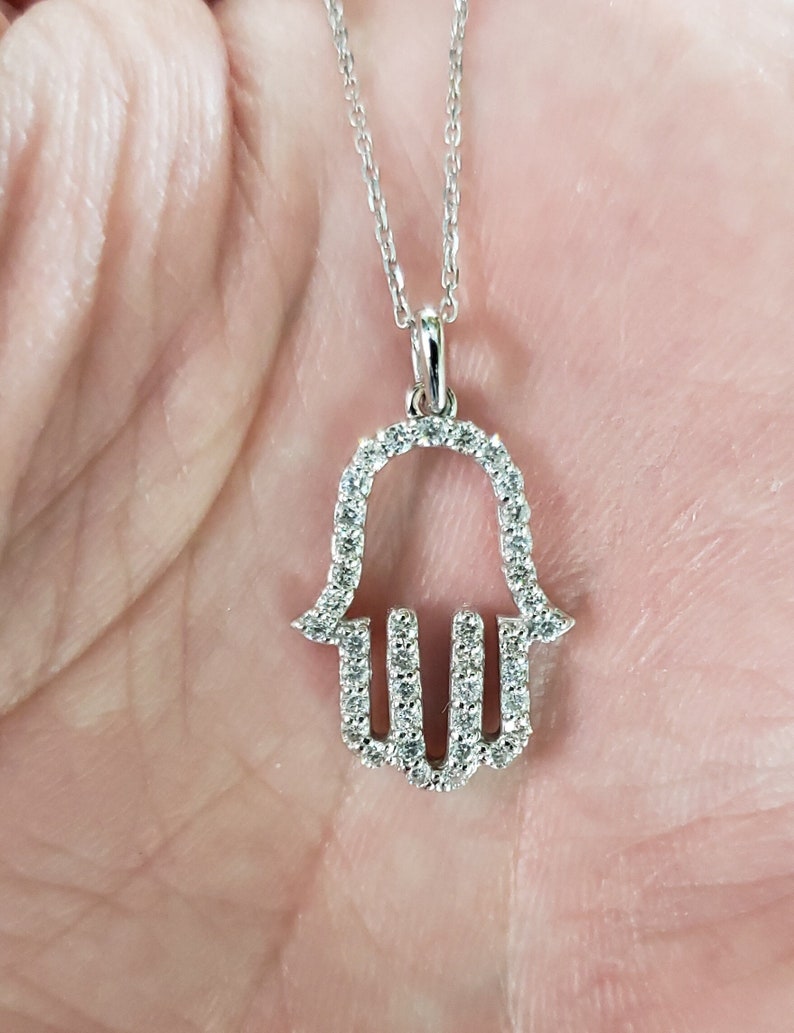 14Kt Gold 0.54 Ct Genuine Natural Diamond Hamsa Pendant Necklace