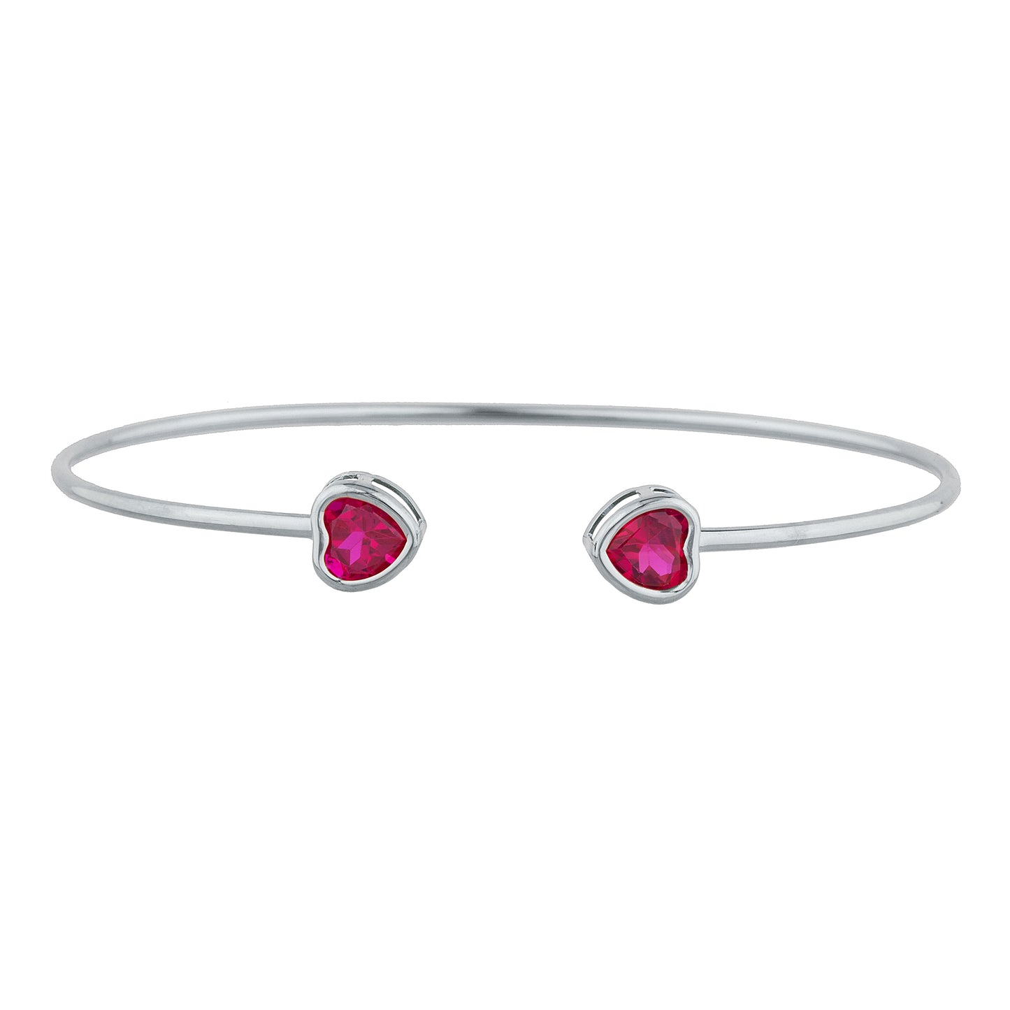 2 Ct Created Ruby Heart Bezel Bangle Bracelet .925 Sterling Silver