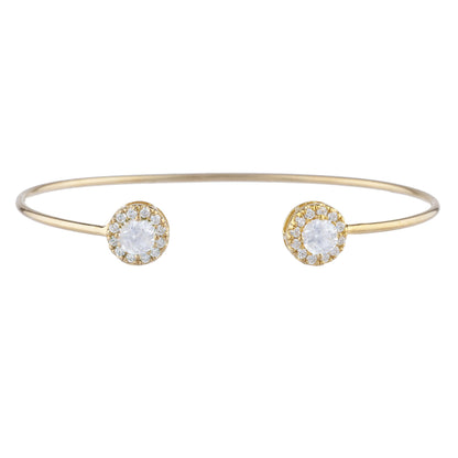 14Kt Gold White Sapphire Halo Design Bangle Bracelet