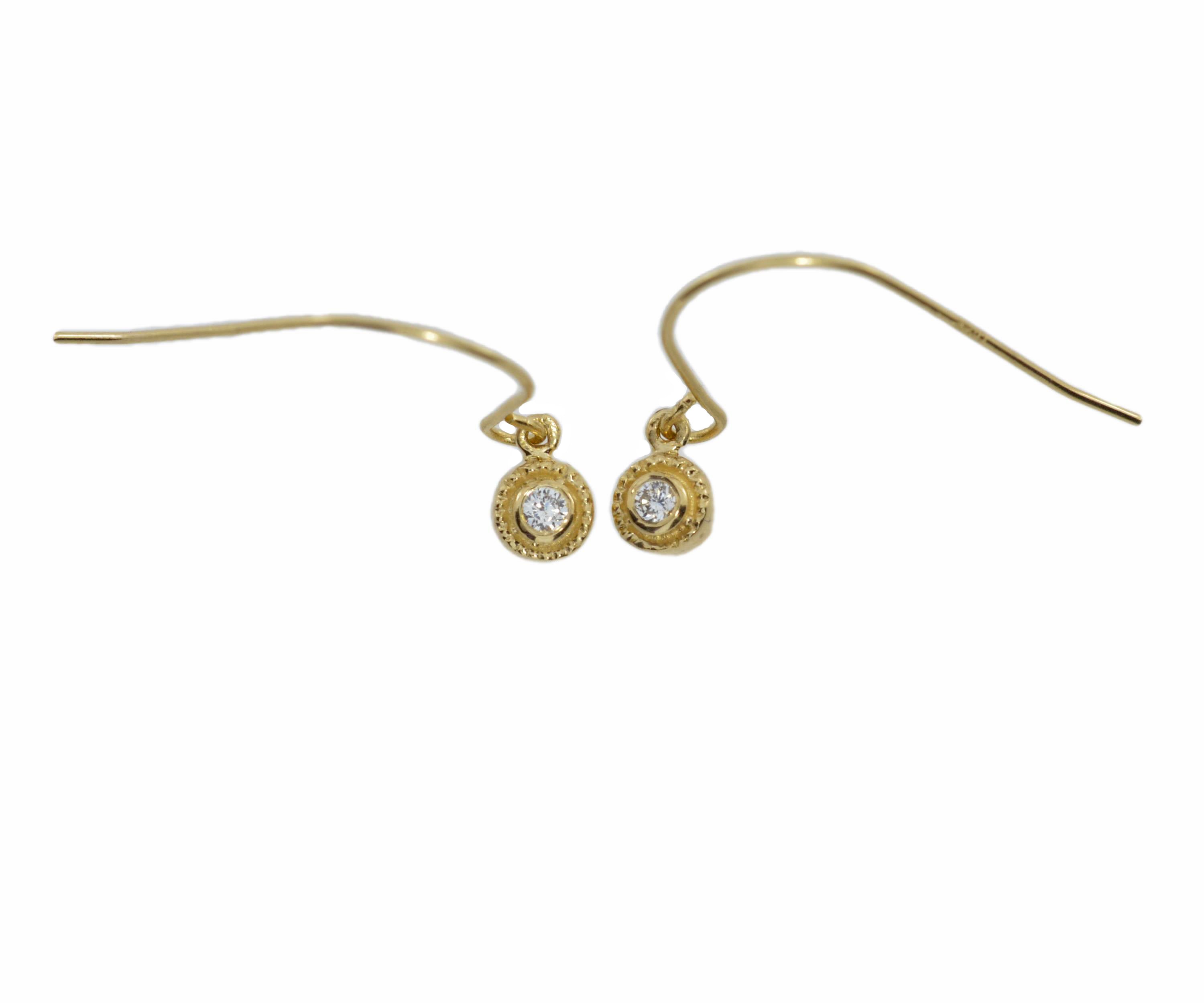 14Kt Gold Diamond Bezel Dangle Earrings