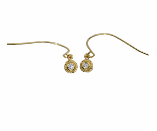 14Kt Gold Diamond Bezel Dangle Earrings