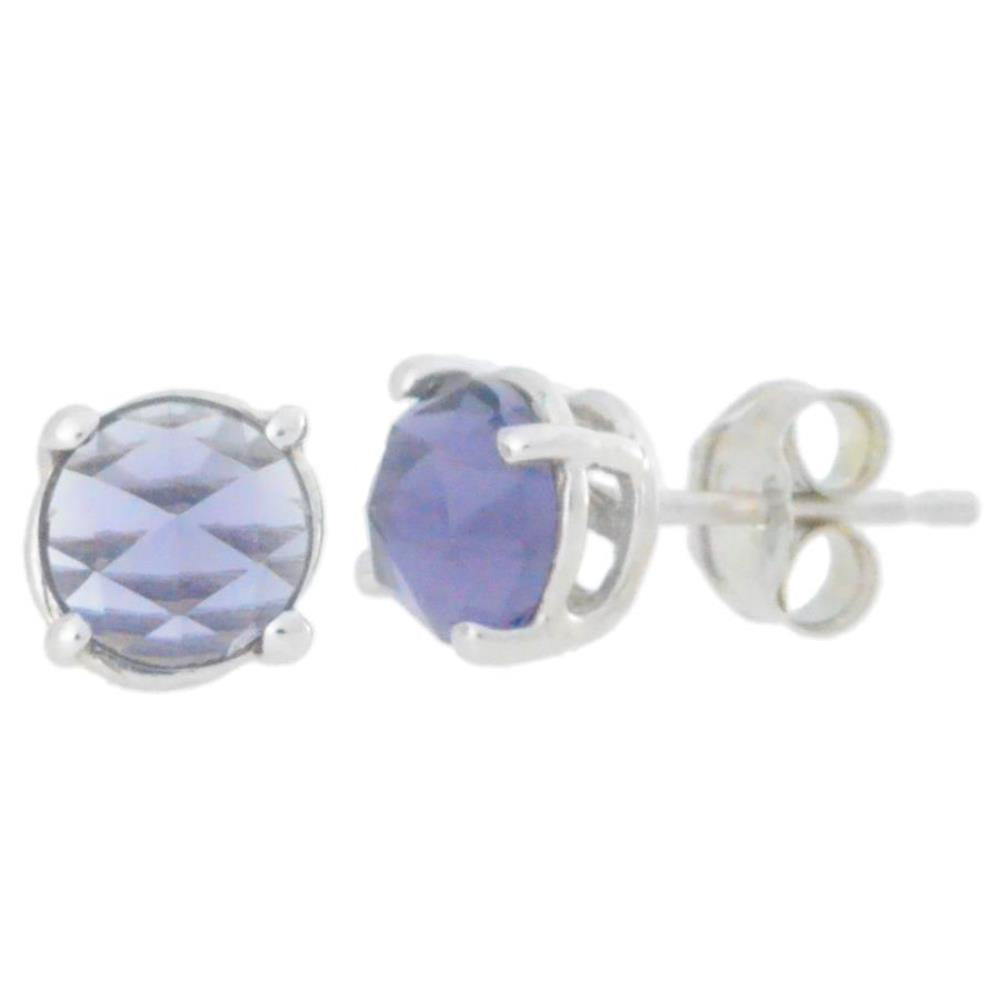 2 Ct Amethyst Checkerboard Round Stud Earrings .925 Sterling Silver