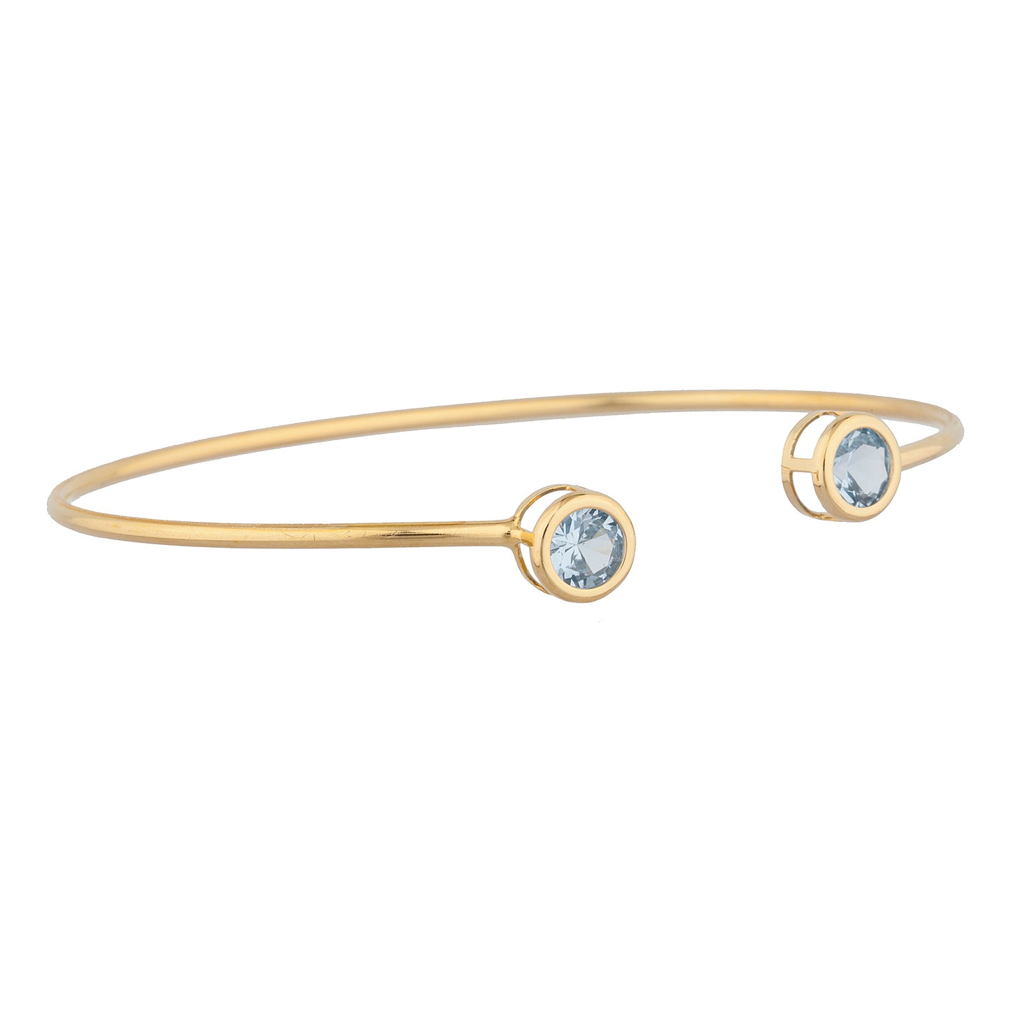 14Kt Gold Genuine Aquamarine Round Bezel Bangle Bracelet