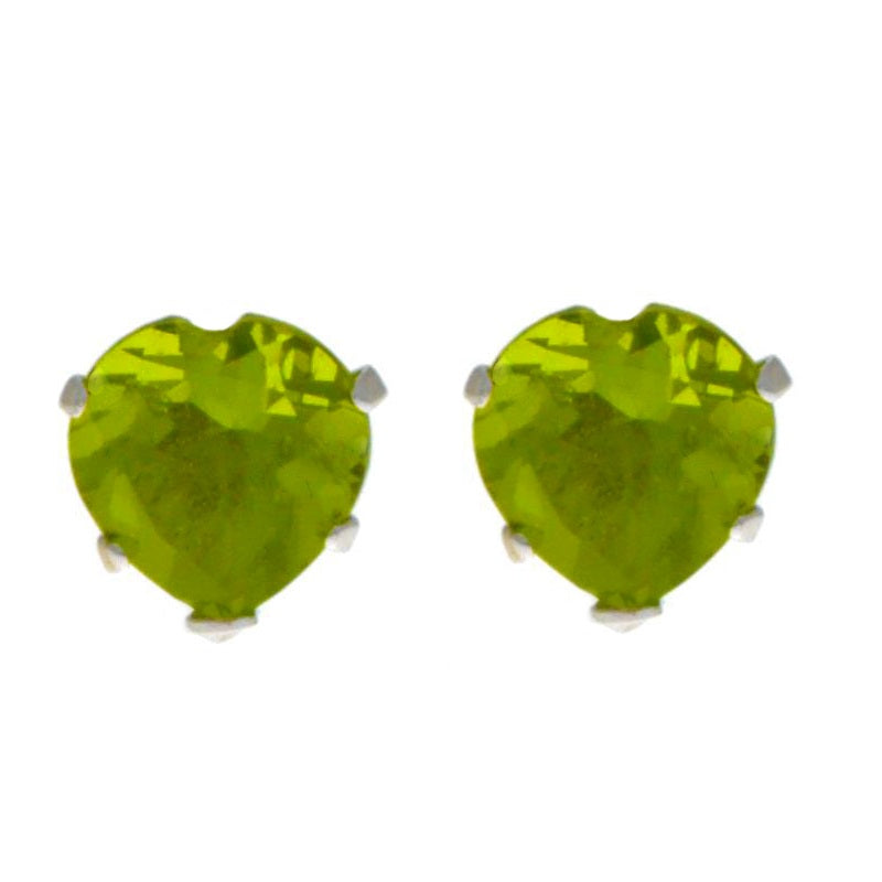 14Kt White Gold Peridot Heart Stud Earrings