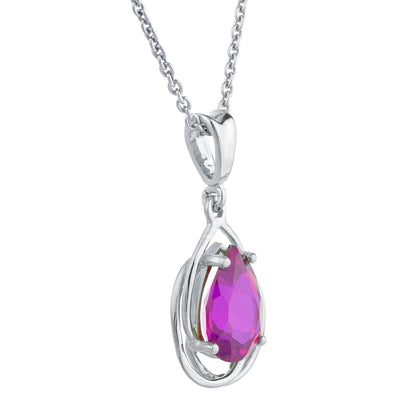 2 Ct Created Ruby Pear Teardrop Design Pendant .925 Sterling Silver