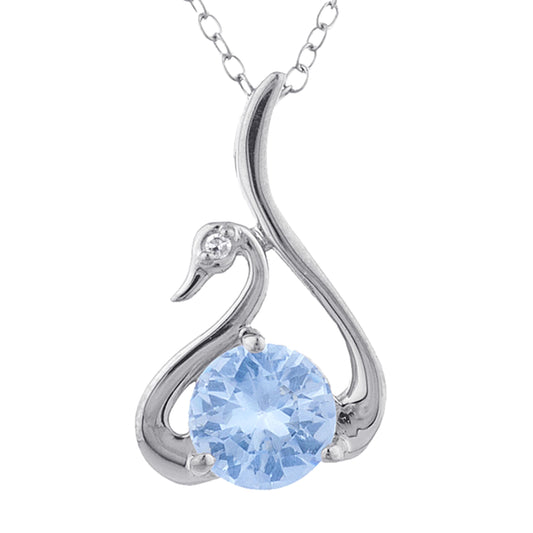 Aquamarine & Diamond Swan Pendant .925 Sterling Silver