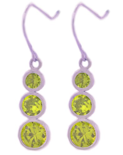 3 Bezel Peridot Dangle Earrings .925 Sterling Silver