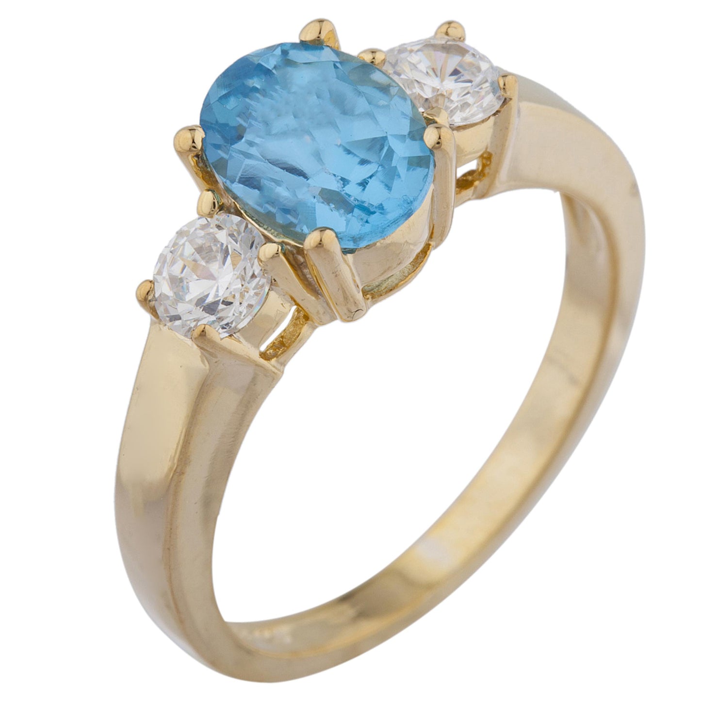 14Kt Gold 2 Ct Blue Topaz & Zirconia Oval Ring