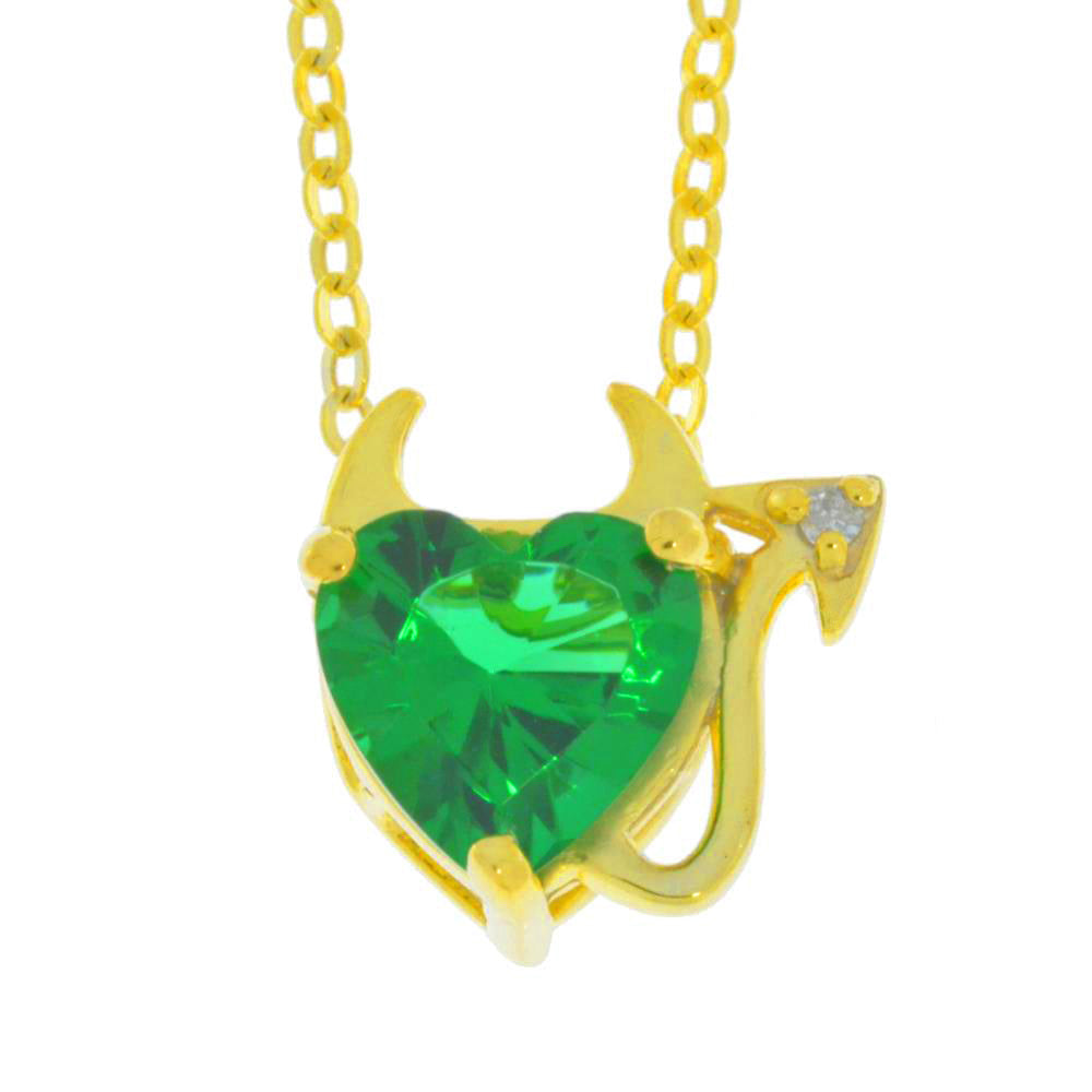 14Kt Yellow Gold Plated Emerald & Diamond Devil Heart Pendant