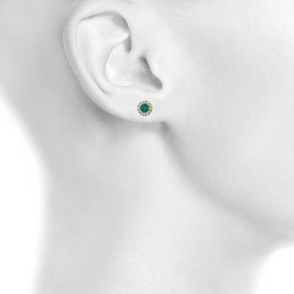 14Kt Gold 1 Ct Emerald Halo Design Stud Earrings