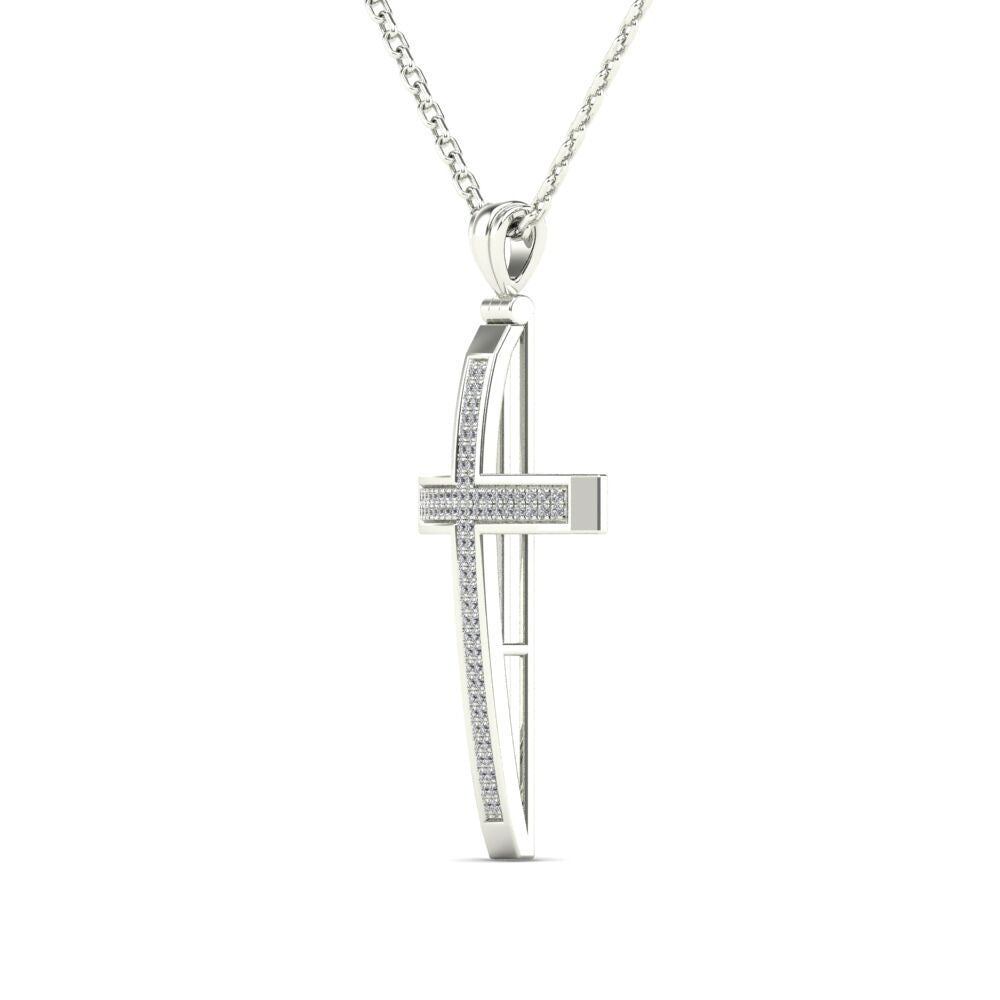 14Kt White Gold 0.25 Ct Genuine Natural Diamond Cross Pendant Necklace