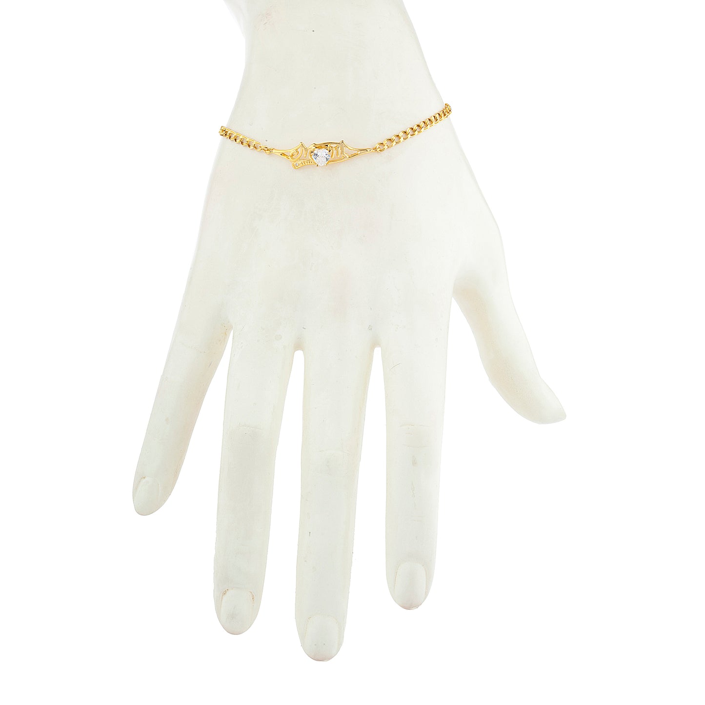 Zirconia & Diamond Heart Mom Bracelet 14Kt Yellow Gold Plated Over .925 Sterling Silver