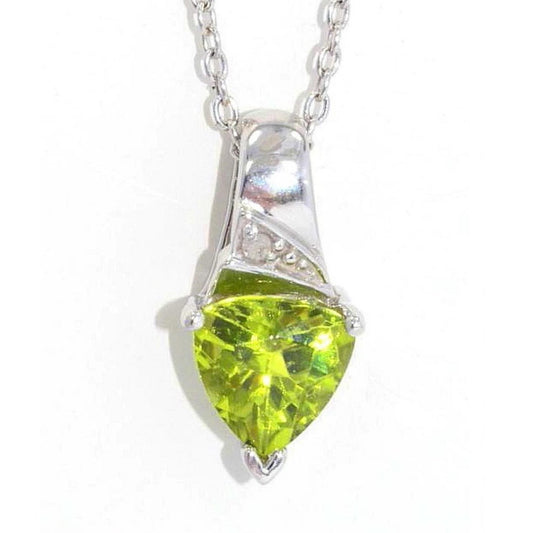 14Kt Gold 1.5 Ct Peridot & Diamond Trillion Pendant Necklace