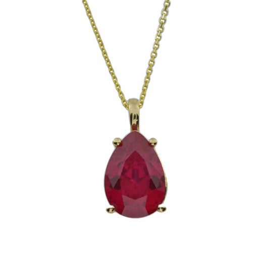 14Kt Gold Ruby Teardrop Pendant Necklace