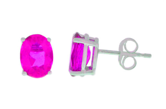 14Kt White Gold Pink Sapphire Oval Stud Earrings