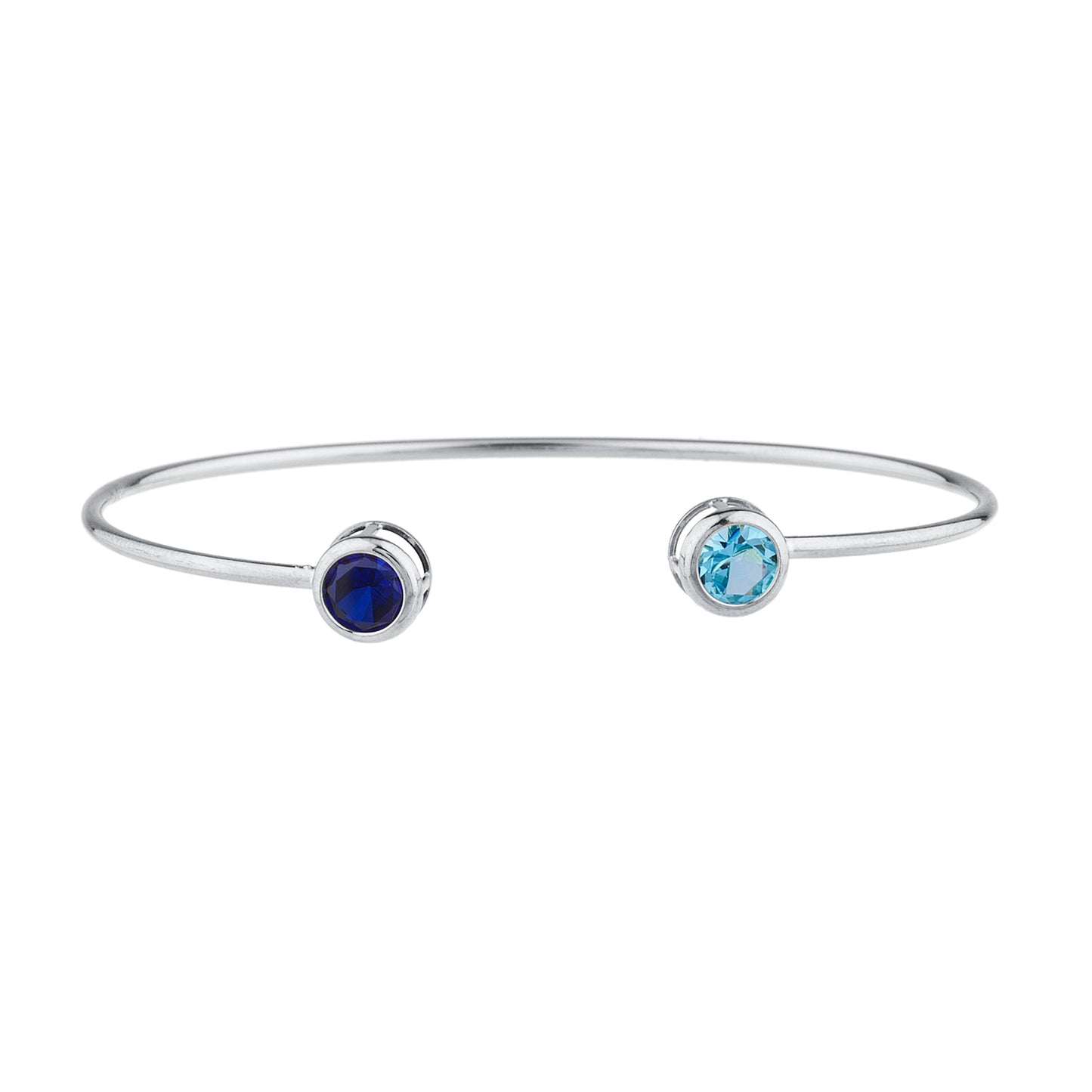 14Kt Gold Blue Sapphire & Blue Topaz Round Bezel Bangle Bracelet