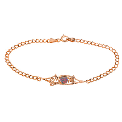 Black Opal & Diamond Heart Mom Bracelet 14Kt Rose Gold Plated Over .925 Sterling Silver