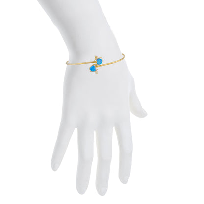 Blue Opal & Diamond Devil Heart Bangle Bracelet 14Kt Yellow Gold Rose Gold Silver