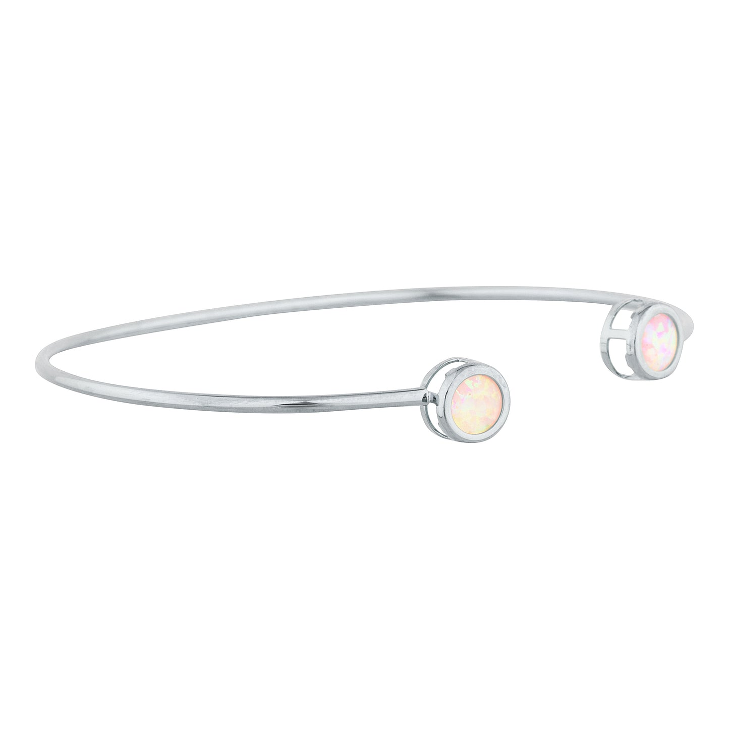 14Kt Gold Pink Opal Round Bezel Bangle Bracelet