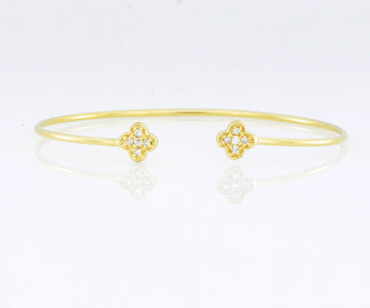 14Kt Gold Clover Diamond Bangle Bracelet