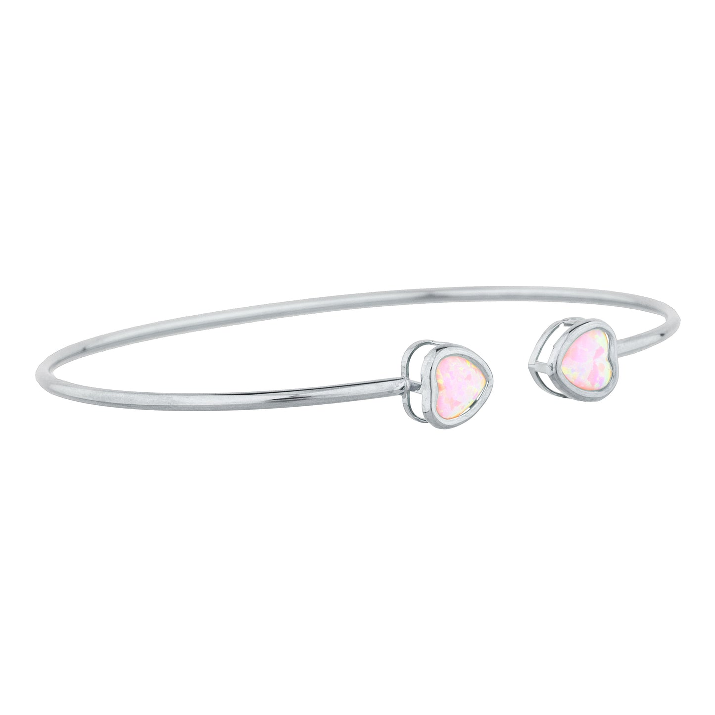 14Kt Gold Pink Opal Heart Bezel Bangle Bracelet