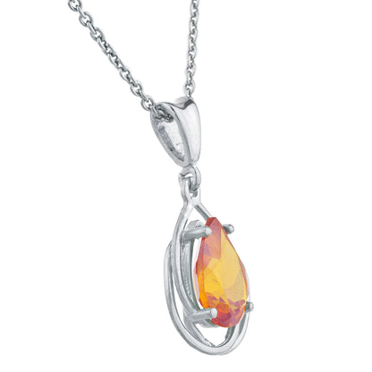 14Kt Gold 2 Ct Orange Citrine Pear Teardrop Design Pendant Necklace