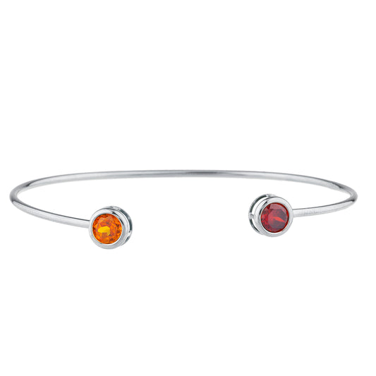 Garnet & Orange Citrine Round Bezel Bangle Bracelet .925 Sterling Silver