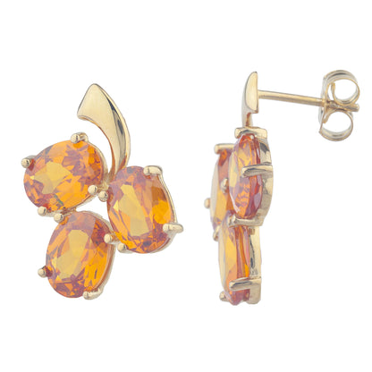 14Kt Yellow Gold Plated Orange Citrine Oval Design Stud Earrings