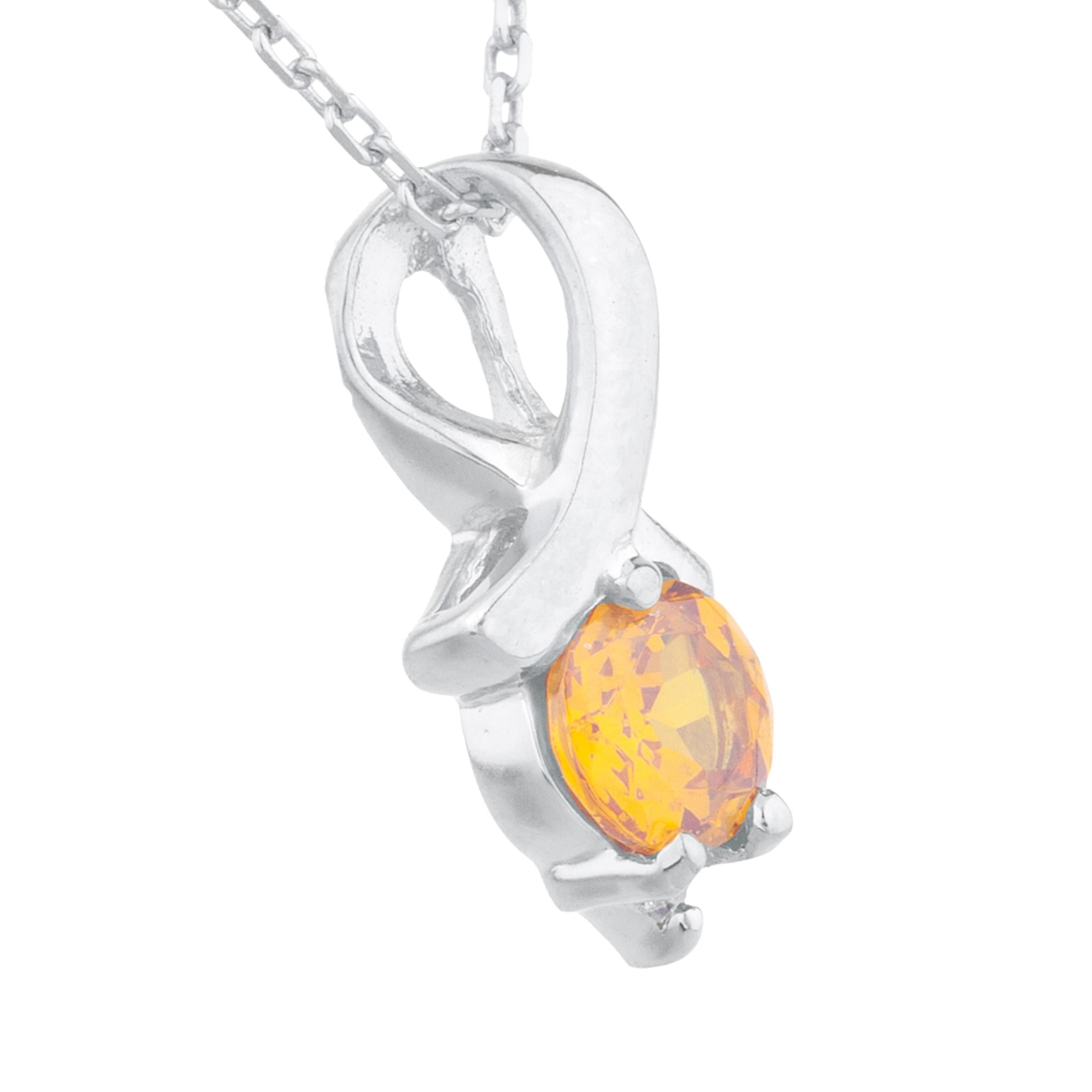 14Kt Gold Orange Citrine & Diamond Round Design Pendant Necklace