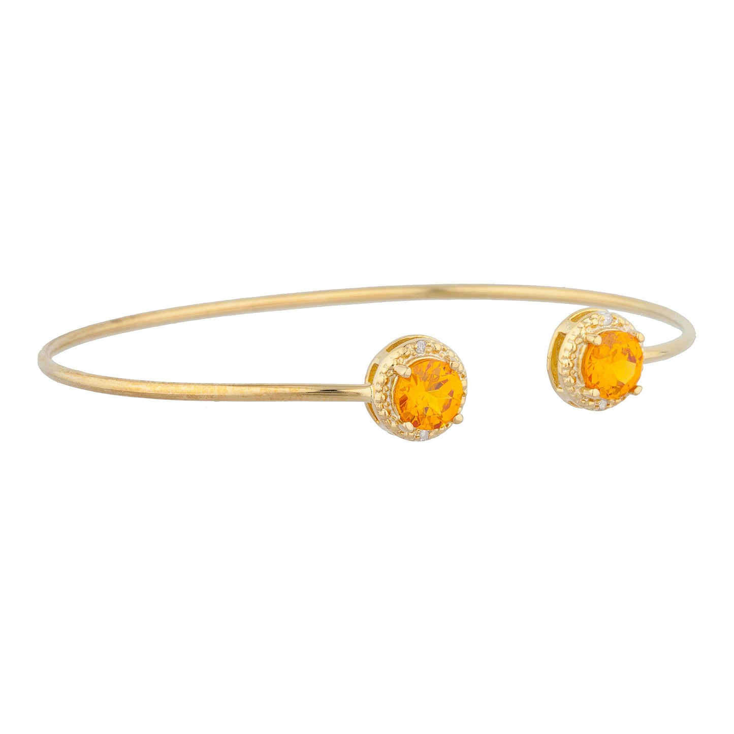 14Kt Gold Orange Citrine & Diamond Round Bangle Bracelet