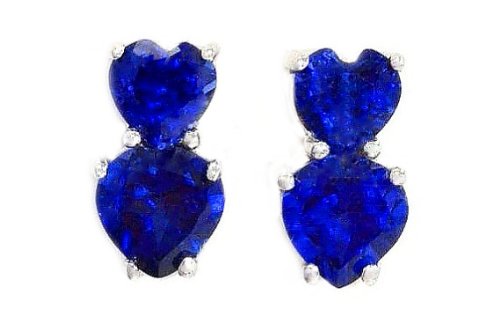 3 Ct Blue Sapphire Double Heart Stud Earrings .925 Sterling Silver