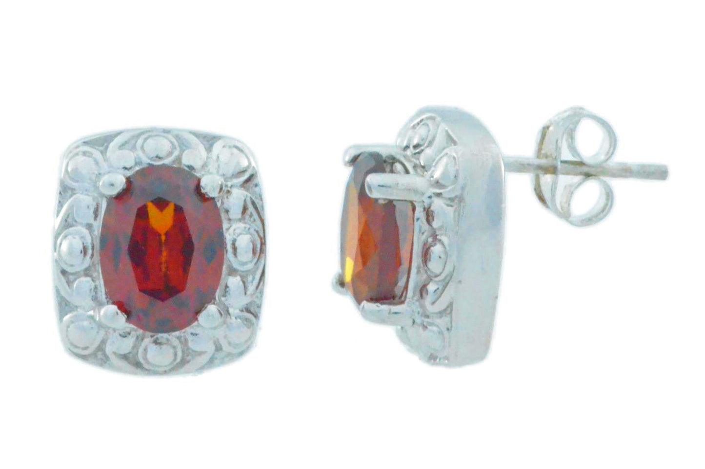 3 Ct Garnet Oval Stud Earrings .925 Sterling Silver