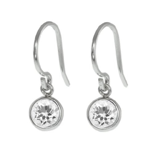 1 Ct White Topaz Round Bezel Dangle Earrings .925 Sterling Silver