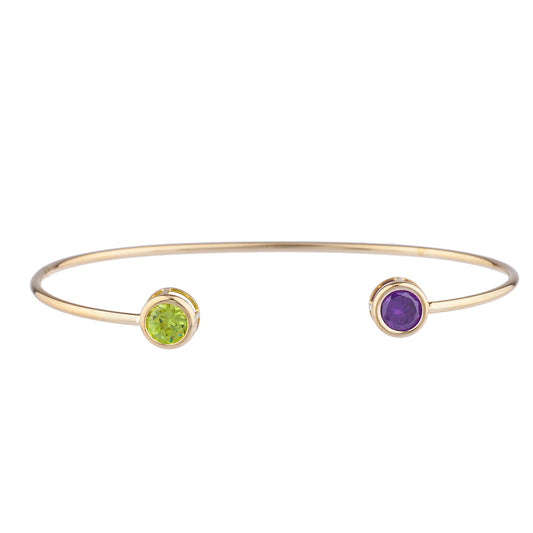 Peridot & Alexandrite Round Bezel Bangle Bracelet 14Kt Yellow Gold Plated Over .925 Sterling Silver