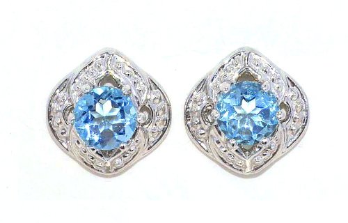 4mm Blue Topaz Round Stud Earrings .925 Sterling Silver