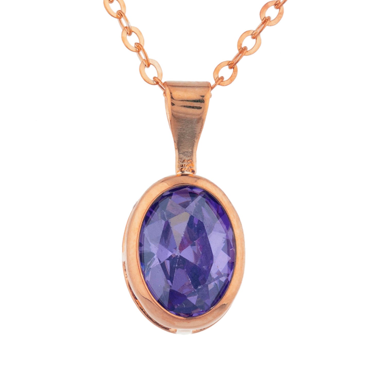 14Kt Gold Amethyst Oval Bezel Pendant Necklace