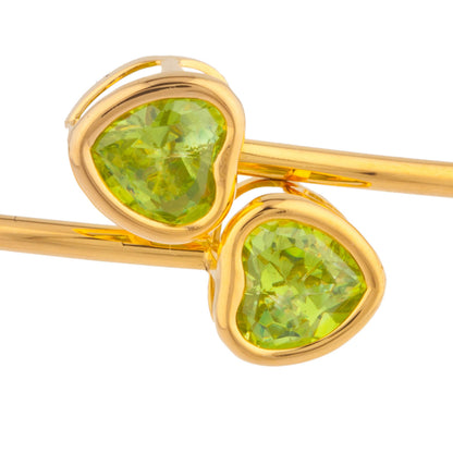 14Kt Yellow Gold Plated Peridot Heart Bezel Bangle Bracelet