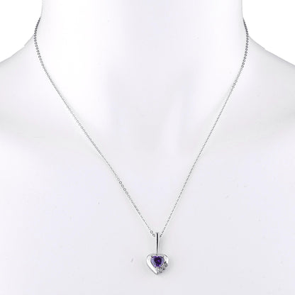 14Kt Gold Amethyst & Diamond Heart Design Pendant Necklace